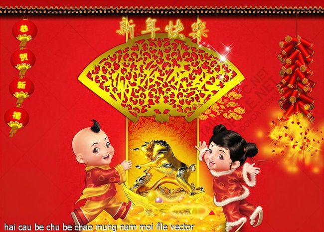 hai cau be chu be chao mung nam moi file vector